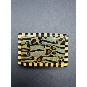 Vintage Crystal Accent Enamel Animal Print Brooch Pin Marked Darlene 05'